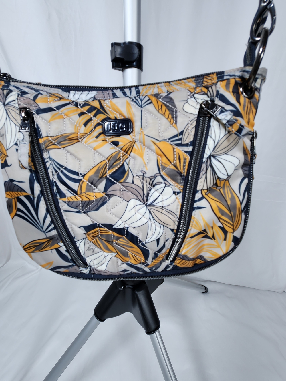 LUGZ SWIVEL Quilted Floral Crossbody Bag in Mustard/Gray